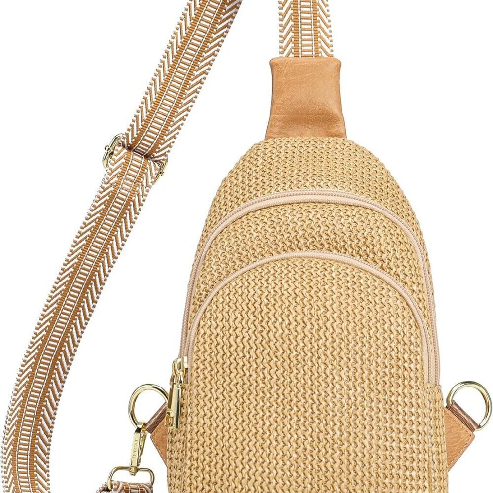 Straw Crossbody Bag Women Woven Summer Purse Rafia Sling Bag Travel Compact